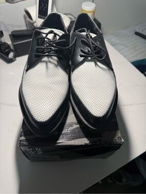 T.U.K Black and White Perforated Oxfords
